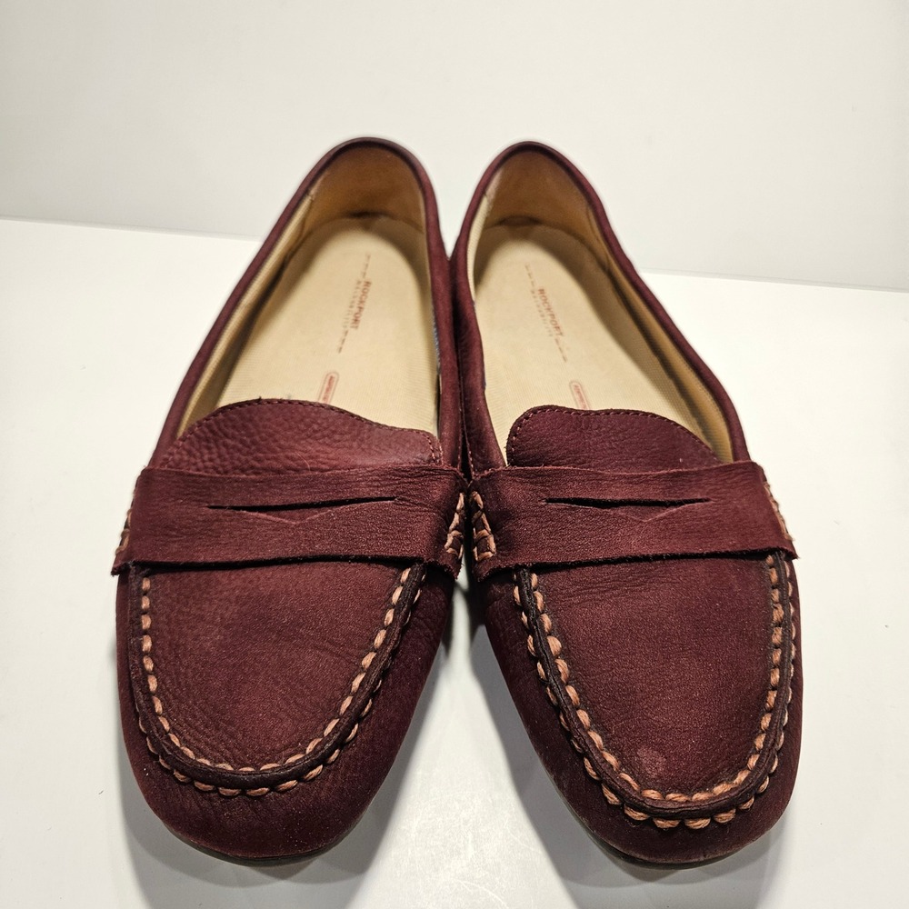 Rockport Ashika Burgundy Nubuck Leather Penny Loafers Womens 8 Adiprene - Picture 2 of 10
